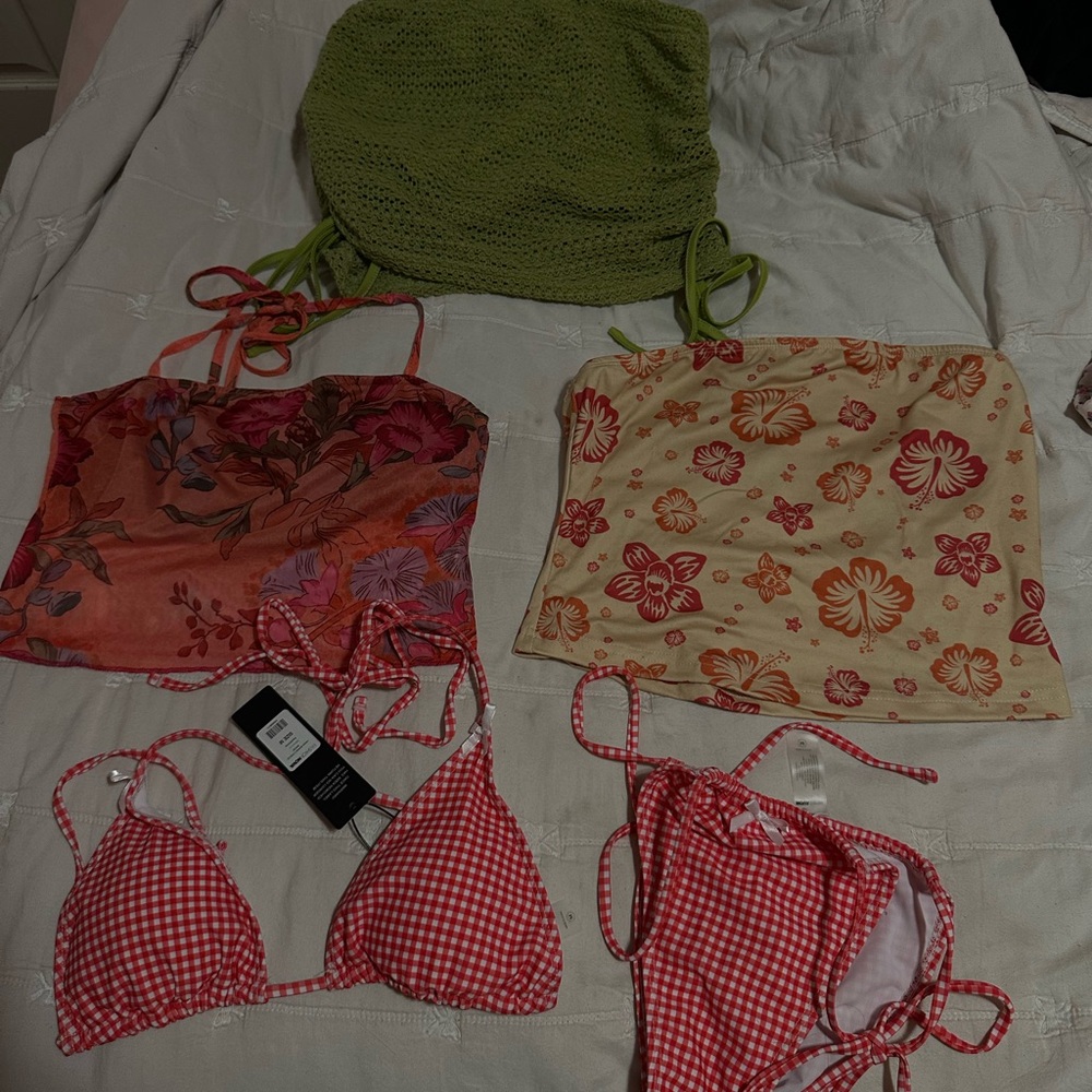 Floral and Gingham Tops and Bikini Set